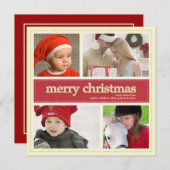 Vrolijk kerstfeest Antiek en Rood 4 Fotogroet Feestdagenkaart (Voorkant / Achterkant)