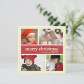 Vrolijk kerstfeest Antiek en Rood 4 Fotogroet Feestdagenkaart (Staand voorkant)