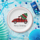 Vrolijk kerstfeest Antiek Red Truck Holiday Papieren Bordje (Feest)
