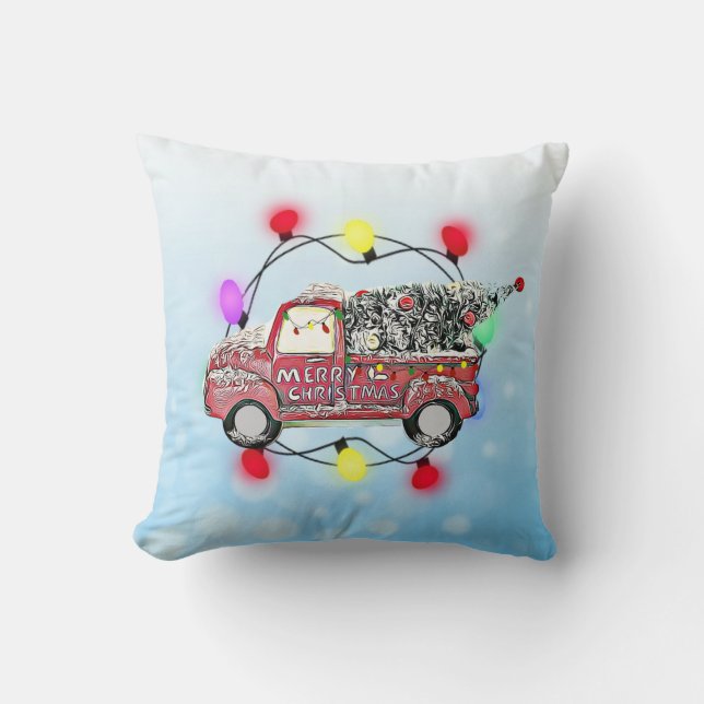 Vrolijk kerstfeest Antiek vrachtwagen met kerstboo Kussen (Voorkant)