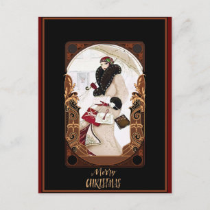 Vrolijk kerstfeest Art Deco Briefkaart