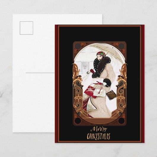 Vrolijk kerstfeest  Art Deco Briefkaart (Voorkant / Achterkant)