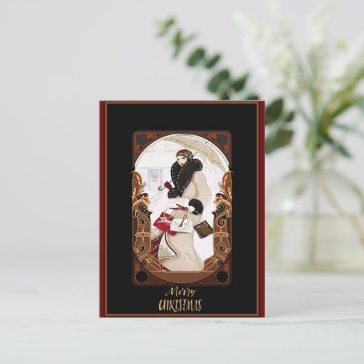 Vrolijk kerstfeest  Art Deco Briefkaart (Staand voorkant)