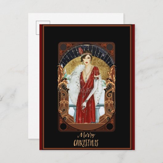 Vrolijk kerstfeest Art Deco Briefkaart (Voorkant / Achterkant)