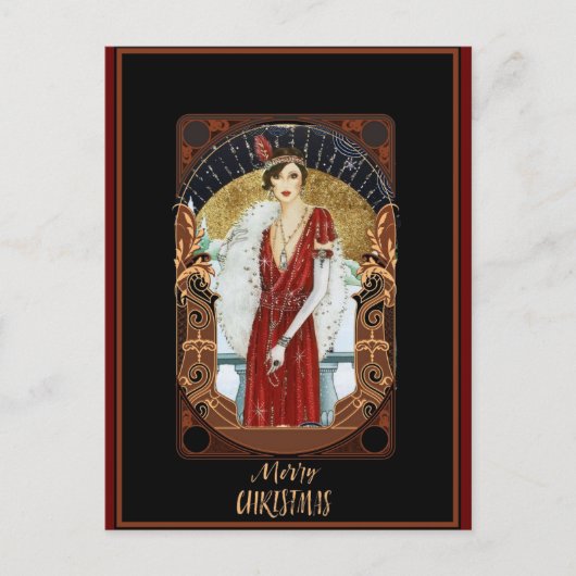 Vrolijk kerstfeest Art Deco Briefkaart (Voorkant)