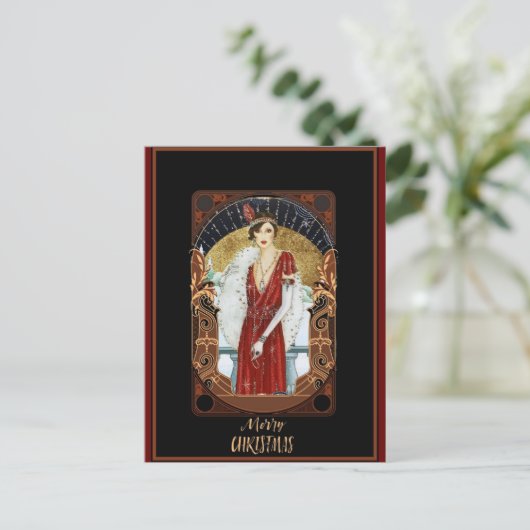Vrolijk kerstfeest  Art Deco Briefkaart (Staand voorkant)
