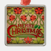  Vrolijk Kerstfeest Art Nouveau Victoriaans Metalen Ornament (Voorkant)