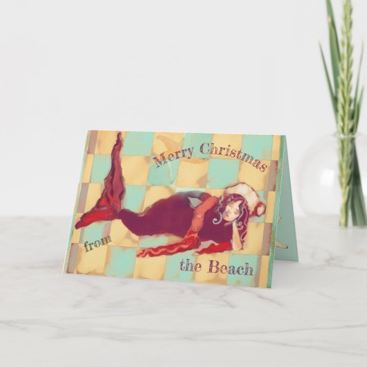 Vrolijk Kerstfeest Artsy Strand Zeemeermin Santa Feestdagen Kaart (Voorkant)