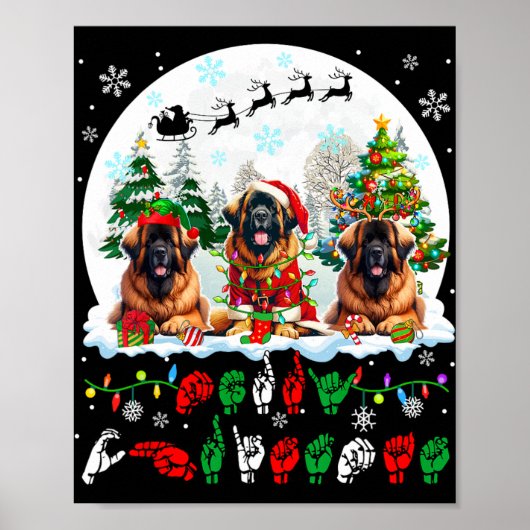 Vrolijk Kerstfeest Asl Gebarentaal Drie Santa Leon Poster (Voorkant)