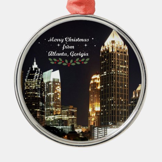 Vrolijk kerstfeest, Atlanta, Georgia Skyline Metalen Ornament (Voorkant)