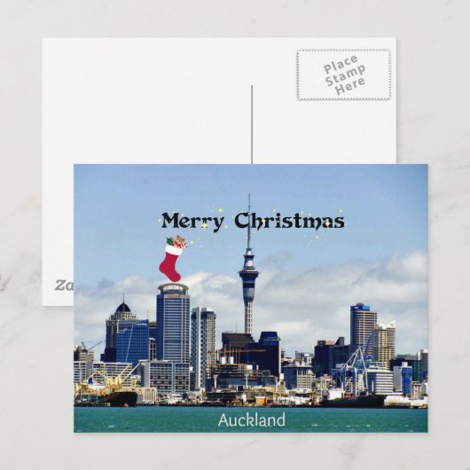 Vrolijk kerstfeest! Auckland Skyline Briefkaart (Voorkant / Achterkant)