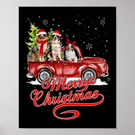 Vrolijk kerstfeest Australian Shepherd Santa Reind Poster (Voorkant)