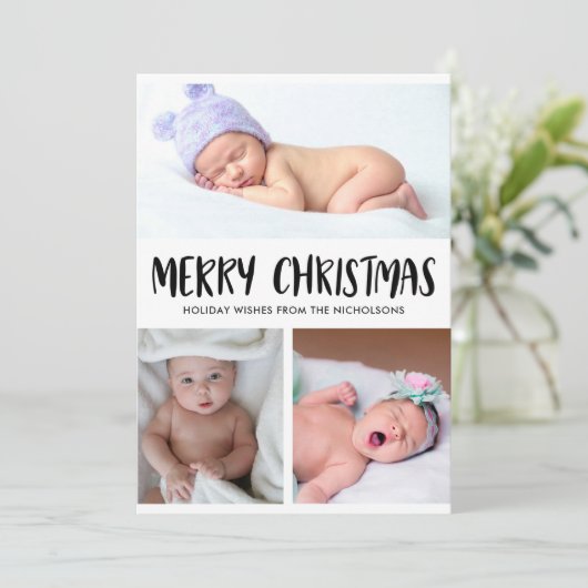 vrolijk kerstfeest | Baby eerste kerstfoto Feestdagenkaart (Staand voorkant)