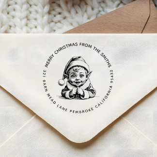 Vrolijk Kerstfeest Baby Elf in Santa's Pet Zelfinktende Stempel