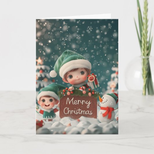 Vrolijk kerstfeest, Baby Elves digitale kunst Feestdagen Kaart (Voorkant)