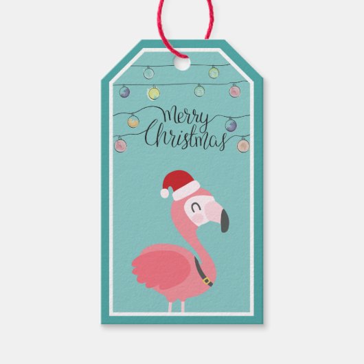 Vrolijk kerstfeest Baby flamingo rood pet en verli Cadeaulabel (Voorkant)