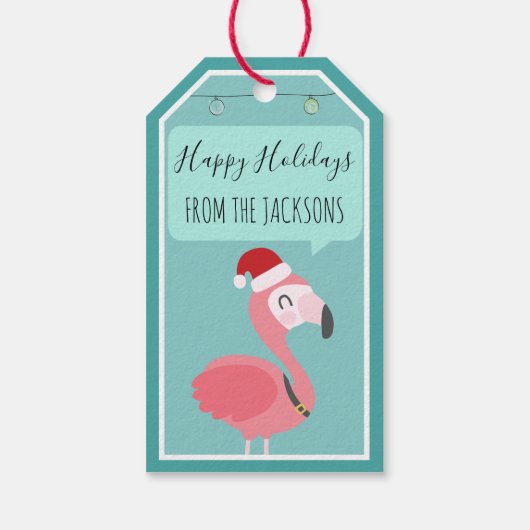 Vrolijk kerstfeest Baby flamingo rood pet en verli Cadeaulabel (Achterkant)