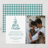 Vrolijk Kerstfeest Baby Geboortefoto Vakantie Kaar Feestdagenkaart (Voorkant / Achterkant)