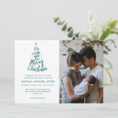 Vrolijk Kerstfeest Baby Geboortefoto Vakantie Kaar Feestdagenkaart (Staand voorkant)