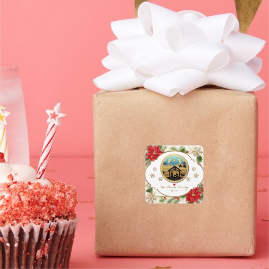 Vrolijk kerstfeest, Baby Jesus kerststal Vierkante Sticker (Feest)