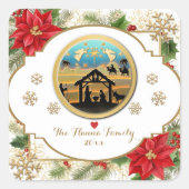 Vrolijk kerstfeest, Baby Jesus kerststal Vierkante Sticker (Voorkant)