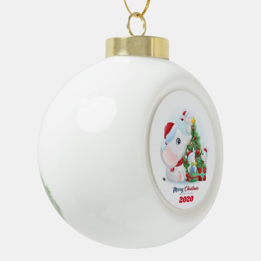 Vrolijk kerstfeest Baby, olifant en Bunnies Keramische Bal Ornament (Links)