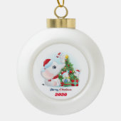 Vrolijk kerstfeest Baby, olifant en Bunnies Keramische Bal Ornament (Voorkant)
