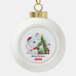 Vrolijk kerstfeest Baby, olifant en Bunnies Keramische Bal Ornament