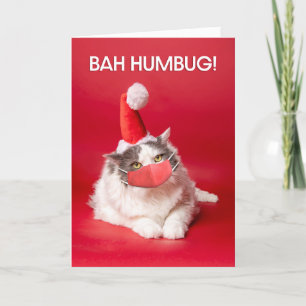 Vrolijk kerstfeest Bah Humbug Cat in Face Mask Feestdagen Kaart
