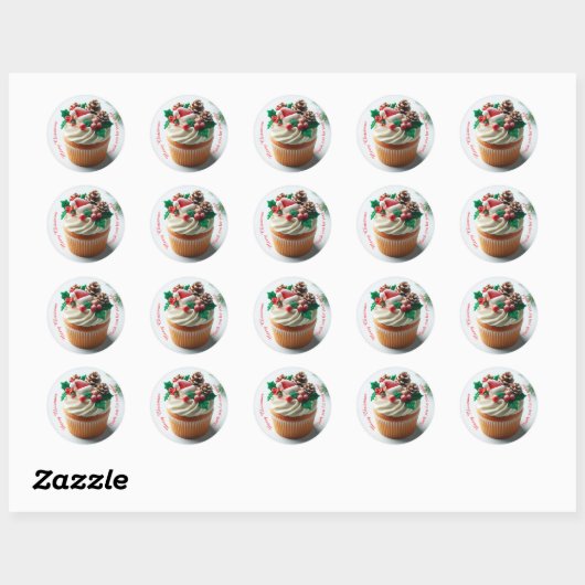 Vrolijk Kerstfeest Bakkerij Cupcake Dank u Sticker (Vel)