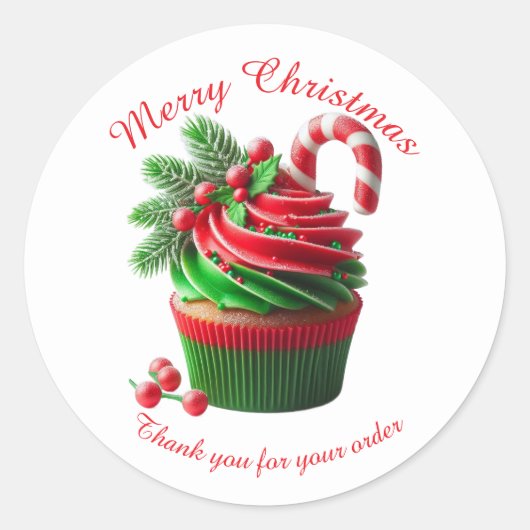 Vrolijk Kerstfeest Bakkerij Cupcake Dank u Sticker (Voorkant)