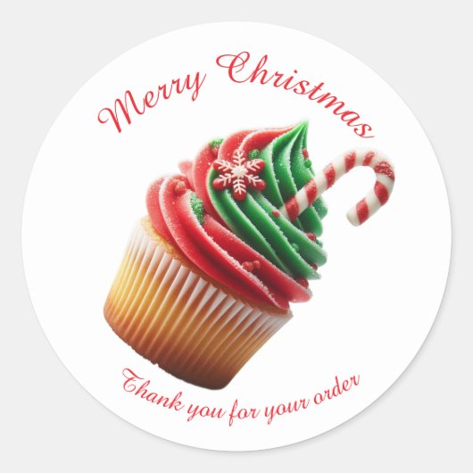 Vrolijk Kerstfeest Bakkerij Cupcake Dank u Sticker (Voorkant)