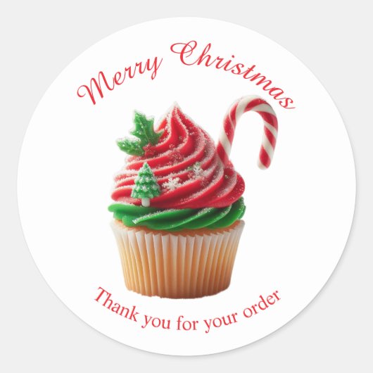 Vrolijk Kerstfeest Bakkerij Cupcake Dank u Sticker (Voorkant)