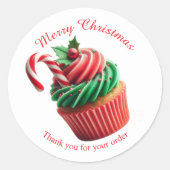 Vrolijk Kerstfeest Bakkerij Cupcake Dank u Sticker (Voorkant)