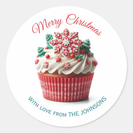 Vrolijk Kerstfeest Bakkerij Cupcake met liefde Sti Ronde Sticker (Voorkant)