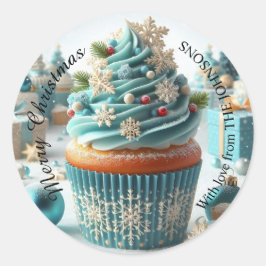 Vrolijk Kerstfeest Bakkerij Cupcake met liefde Sti Ronde Sticker