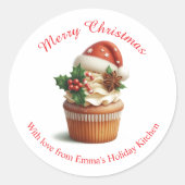 Vrolijk Kerstfeest Bakkerij Cupcake Personaliseer  Ronde Sticker (Voorkant)