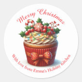 Vrolijk Kerstfeest Bakkerij Cupcake Sticker (Voorkant)