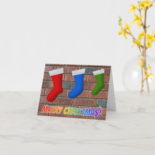 "VROLIJK KERSTFEEST!" + Bakstenen + Kerstkousen Kaart (Gele Bloem)