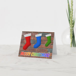 "VROLIJK KERSTFEEST!" + Bakstenen + Kerstkousen Kaart