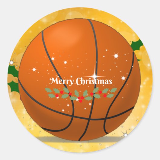 Vrolijk kerstfeest, basketbal kerstontwerp ronde sticker (Voorkant)