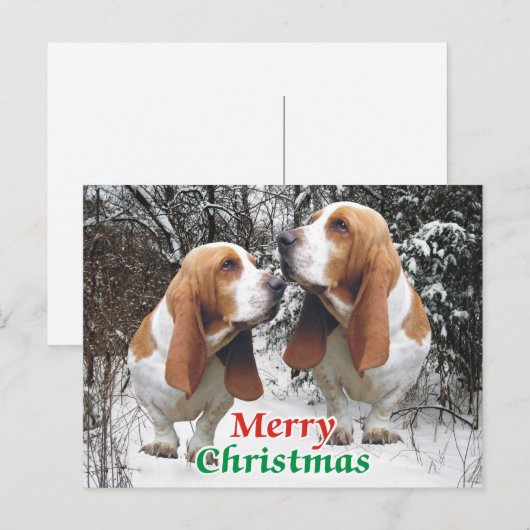 Vrolijk Kerstfeest Basset Hounds Feestdagenkaart (Voorkant / Achterkant)