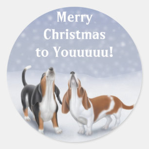 Vrolijk Kerstfeest Basset Hounds Ronde Sticker