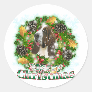 Vrolijk Kerstfeest Bassett Hound Ronde Sticker