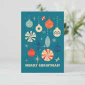 VROLIJK KERSTFEEST BAUBLES RETRO BEDANKKAART (Staand voorkant)