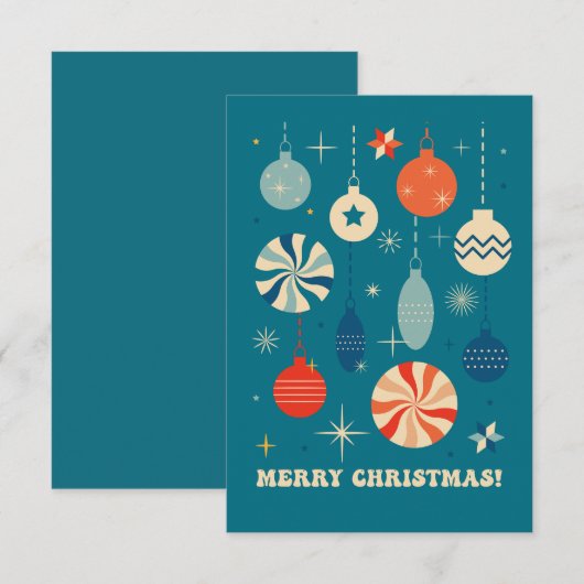 VROLIJK KERSTFEEST BAUBLES RETRO BEDANKKAART (Voorkant / Achterkant)