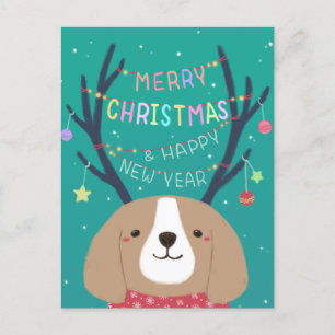 Vrolijk Kerstfeest: Beagle Illustratie Kunst Briefkaart
