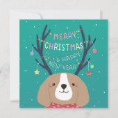 Vrolijk Kerstfeest: Beagle Illustratie Kunst Feestdagenkaart (Voorkant)