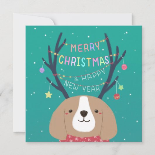 Vrolijk Kerstfeest: Beagle Illustratie Kunst Feestdagenkaart (Voorkant)