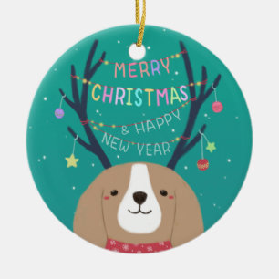 Vrolijk Kerstfeest: Beagle Illustratie Kunst Keramisch Ornament